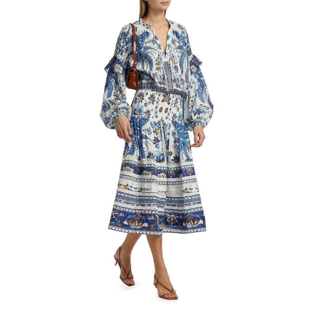 NEW FARM RIO ana tapestry cotton midi skirt in blue/white - Picture 5 of 7